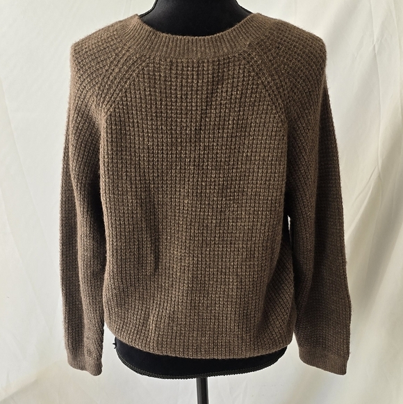 Vince women XS waffle-knit yak wool blend sweater brown crew neck raglan sleeve - Picture 7 of 7